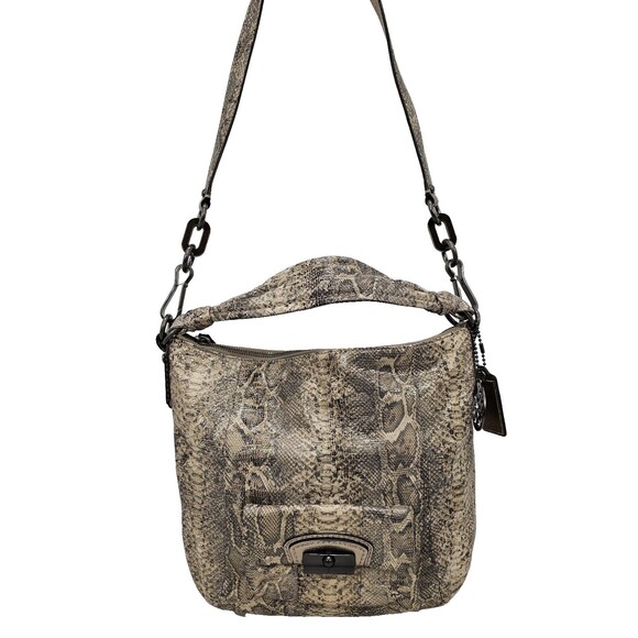 Coach Leather Kristin Shoulder Bag Python Embossed Neutral Snake Hobo Purse - Picture 1 of 16